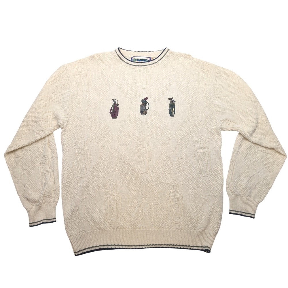 Vintage Shenandoah Golf Sweater Mens XLT Cream Embroidered Cotton Tall